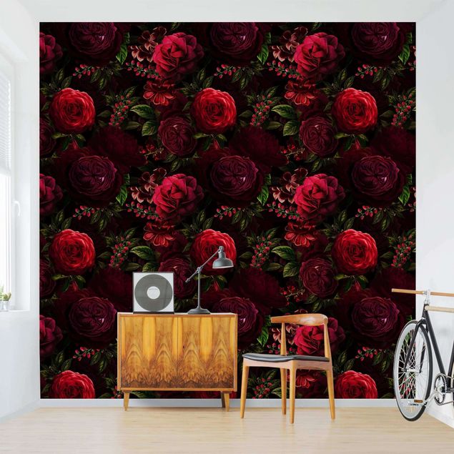 Papel pintado rosas Red Roses In Front of Black