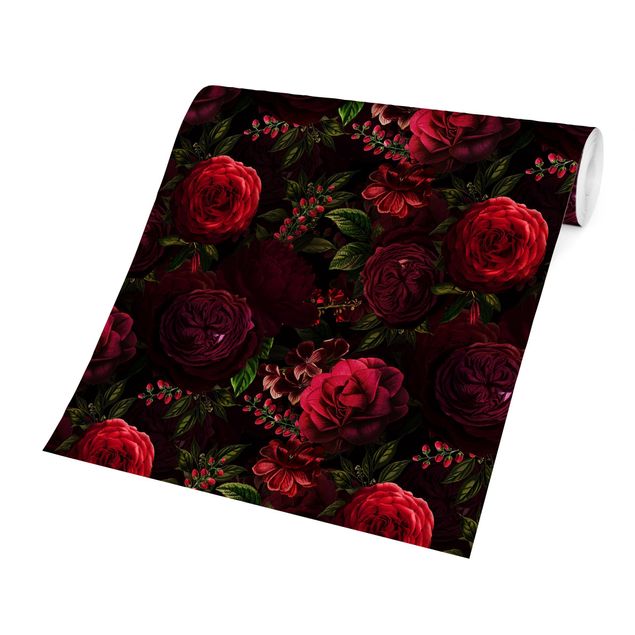 Papeles pintados modernos Red Roses In Front of Black