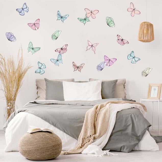 Vinilos decorativos pared Butterflies watercolor pastel set
