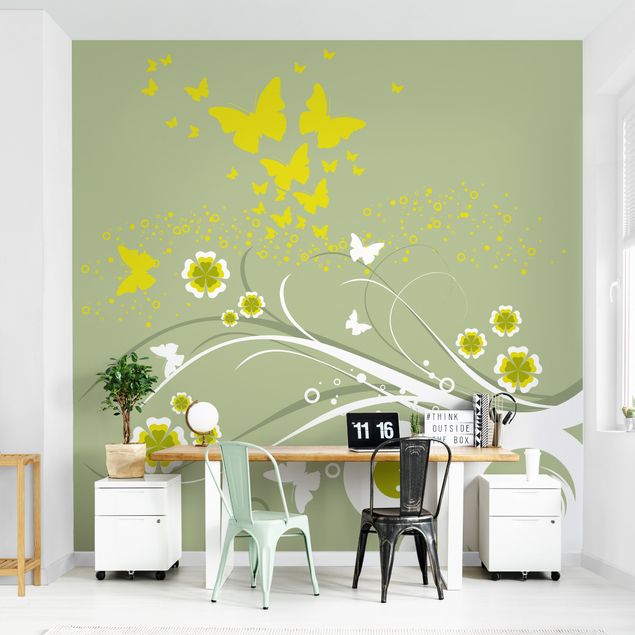 Papel pintado con patrones Butterflies In The Spring