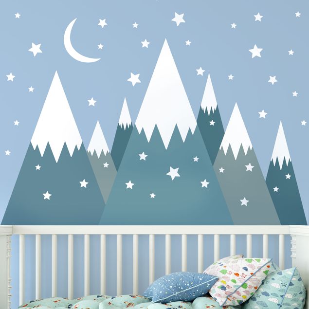 Decoración habitacion bebé Snow Covored Mountains Stars And Moon