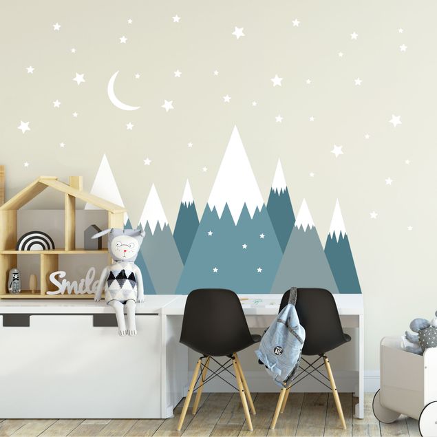 Vinilos decorativos Snow Covored Mountains Stars And Moon
