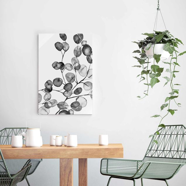 Cuadros de cristal flores Black And White Eucalyptus Twig Watercolour
