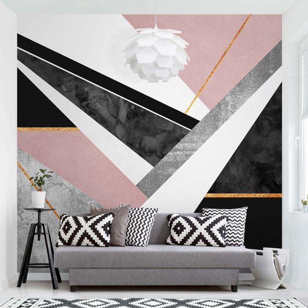 Papeles pintados geométricos Black And White Geometry With Gold