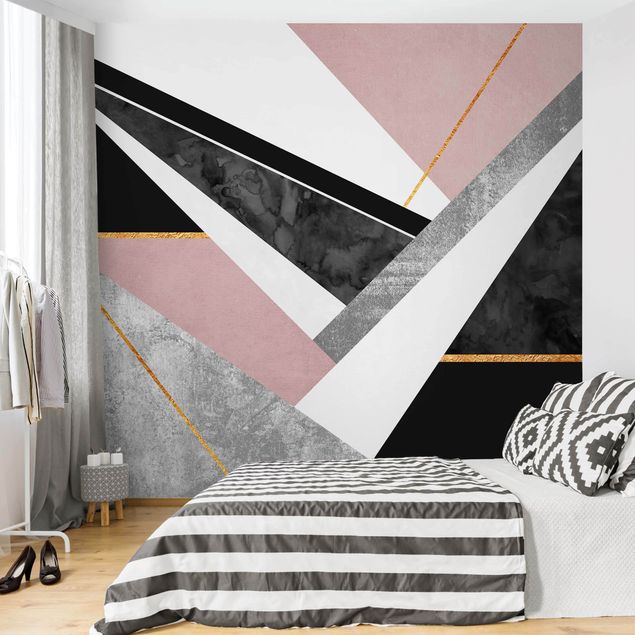 Papel pintado con patrones Black And White Geometry With Gold