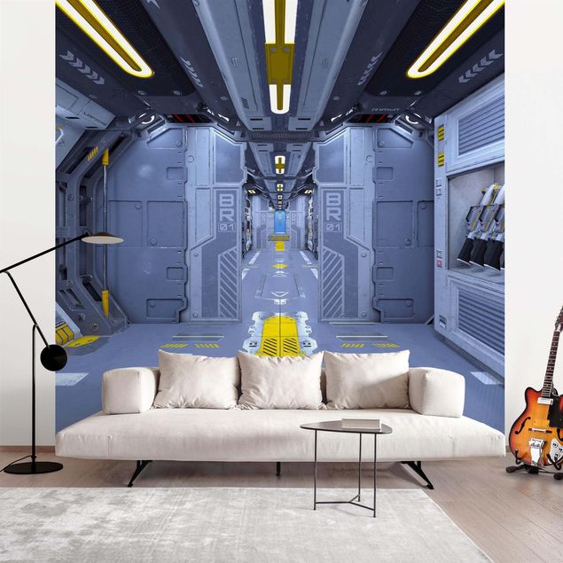 Papel pintado gris Sci-Fi Inside A Spaceship