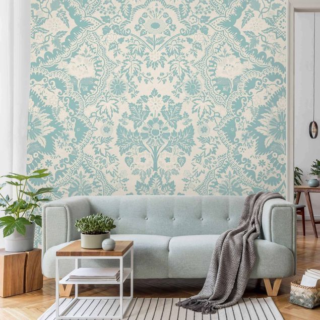 Papel pintado adornos Shabby Baroque Wallpaper In Azure