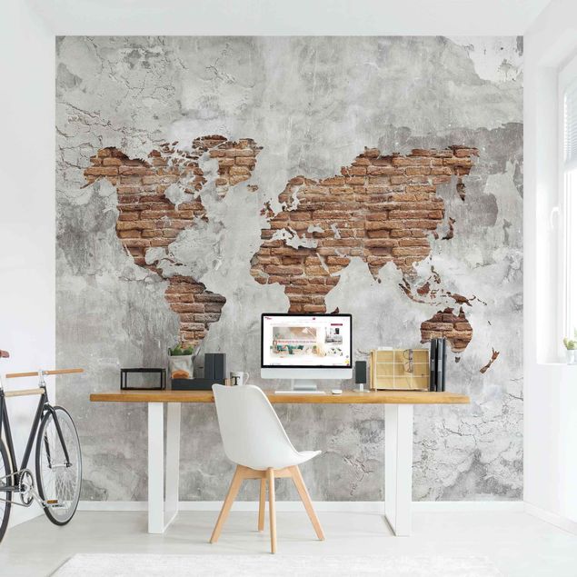 Papel pintado ladrillo Shabby Concrete Brick World Map