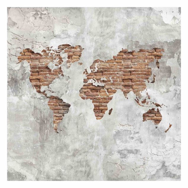 Papel pintado gris Shabby Concrete Brick World Map