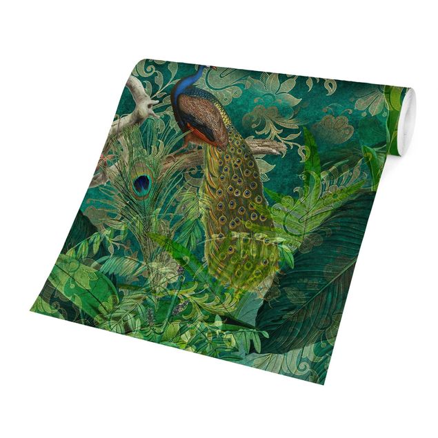 Papel pintado vintage Shabby Chic Collage - Noble Peacock II