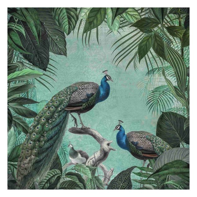 Papel pintado azul turquesa Shabby Chic Collage - Noble Peacock