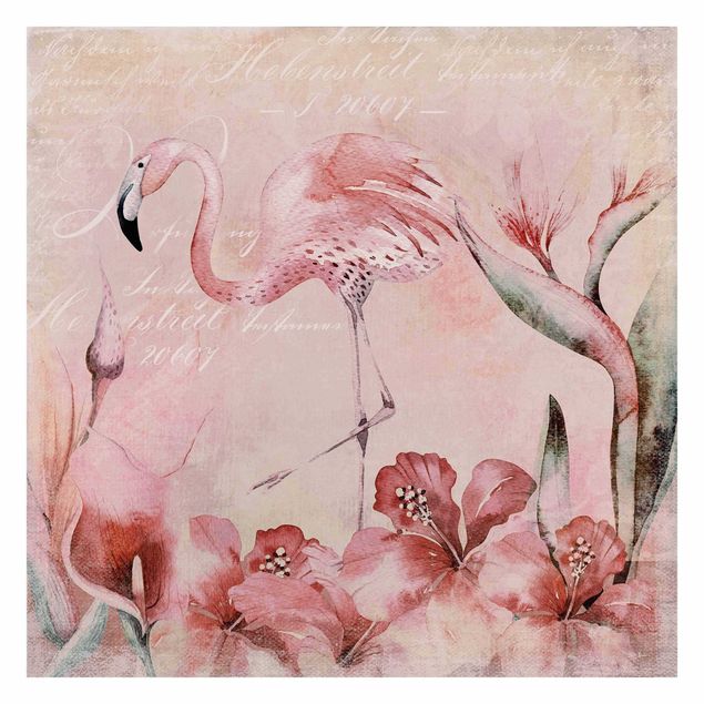 Papel pared vintage Shabby Chic Collage - Flamingo