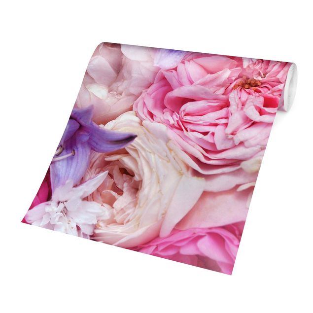 Papel pintado rosa Shabby Roses With Bluebells