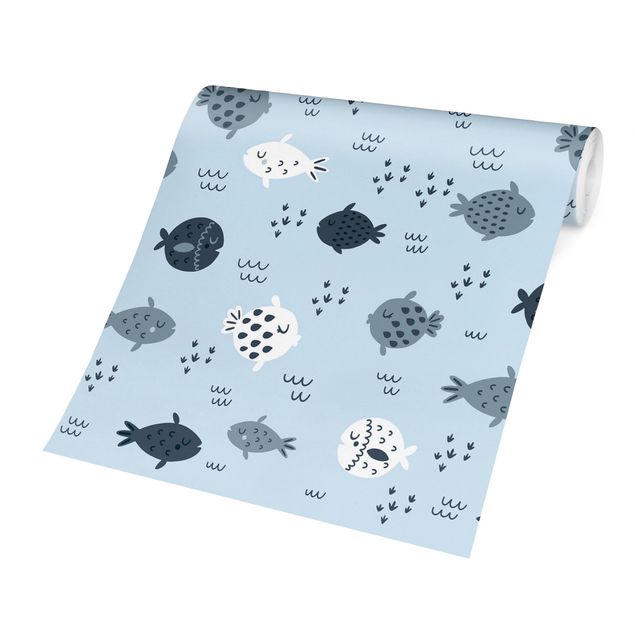 Papel pared animales Scandinavian Fish In Pastel Blue