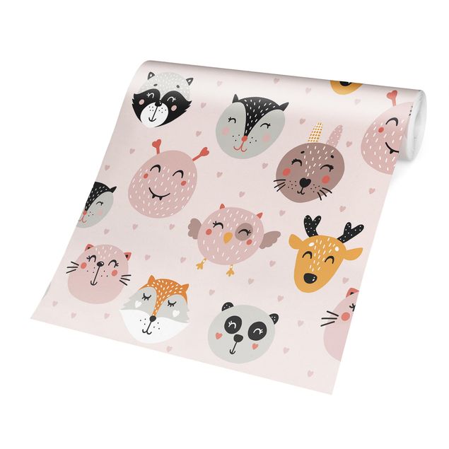 Papel pared animales Scandinavian Friendly Animal Faces