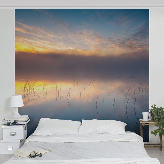 Papel pintado puesta de sol Sunrise Swedish Lake