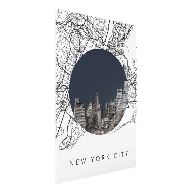 Cuadros de cristal arquitectura y skyline Map Collage New York City