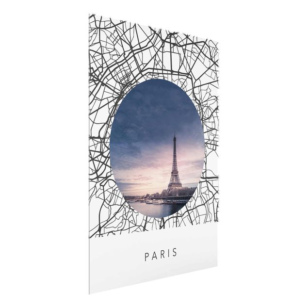 Cuadros de cristal arquitectura y skyline Map Collage Paris