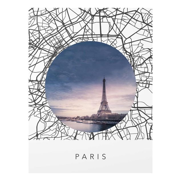 Cuadros de cristal blanco y negro Map Collage Paris