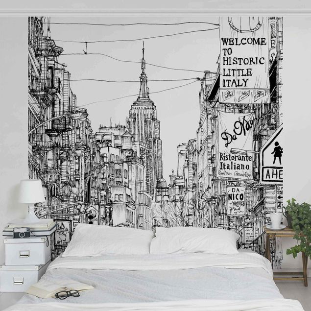 Papel pintado en blanco y negro City Study - Little Italy