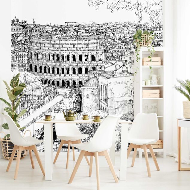 Papel pintado en blanco y negro City Study - Rome