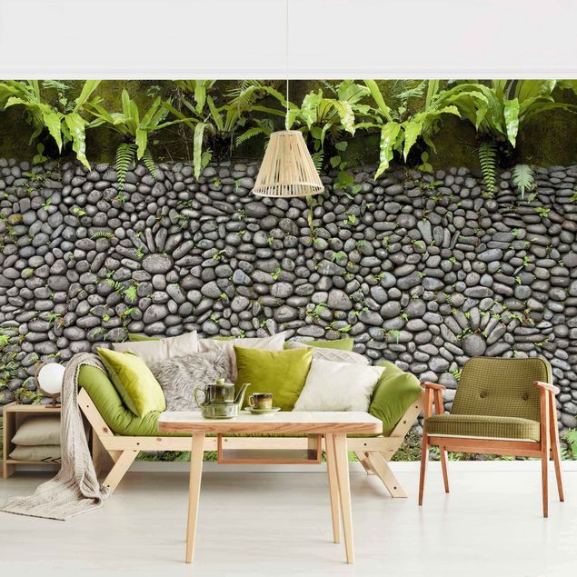 Papel pintado piedra natural Stone Wall With Plants