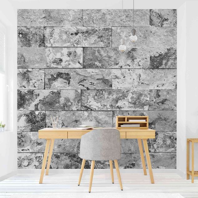 Papel 3d para pared Stone Wall Natural Marble Grey