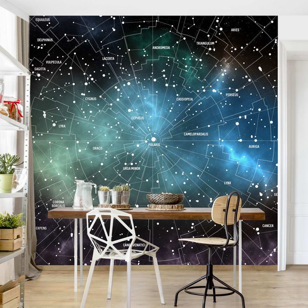 Papel pintado salón moderno Stellar Constellation Map Galactic Nebula