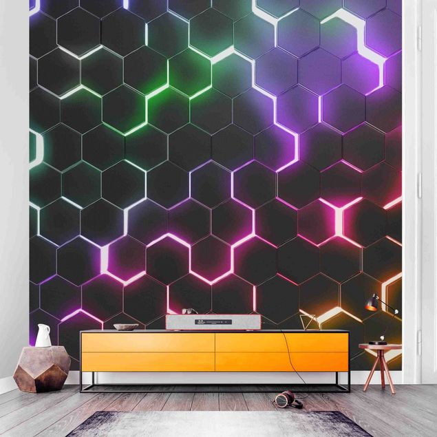 Decoración en la cocina Hexagonal Pattern With Neon Light