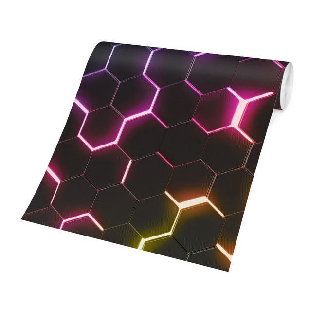Papel pintado salón moderno Hexagonal Pattern With Neon Light