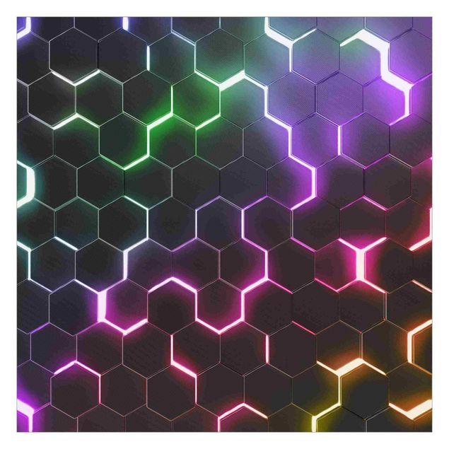 Papel pintado negro Hexagonal Pattern With Neon Light