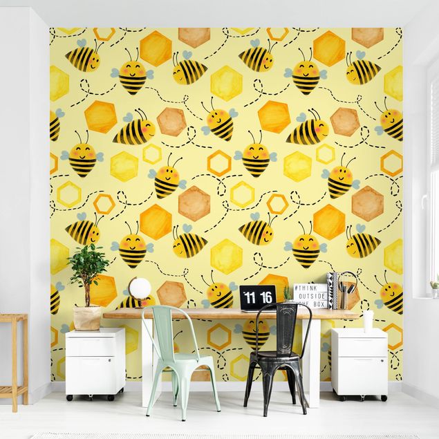 Papel pintado moderno Sweet Honey With Bees Illustration