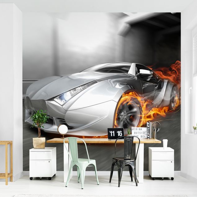 Papel pintado salón moderno Supercar In Flames