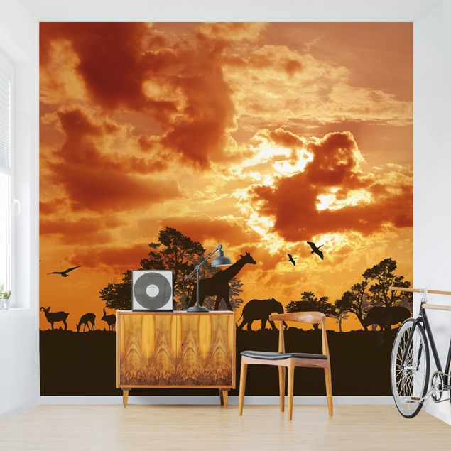 Papel pintado jirafas Tanzania Sunset