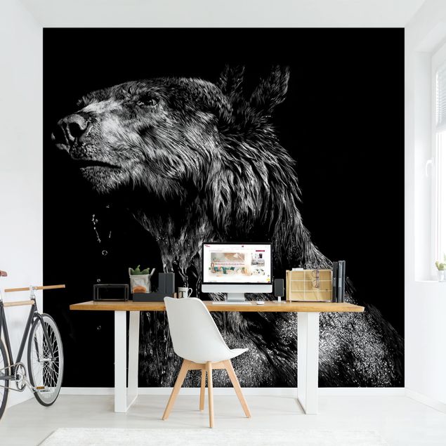 Papel pintado en blanco y negro Bear In The Dark