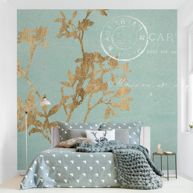 Decoración cocina Golden Leaves On Turquoise I