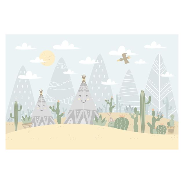 Papel pintado turquesa Tepee With Cacti