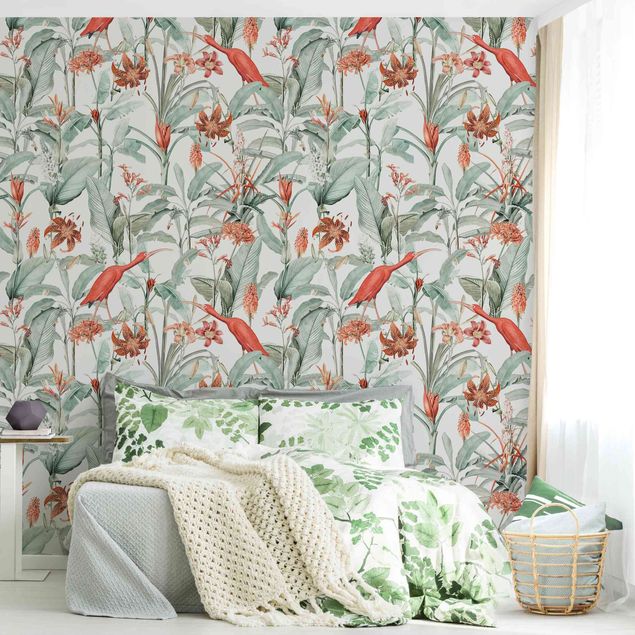 Papel pared flores Tiger Iris And Cranes In Botany