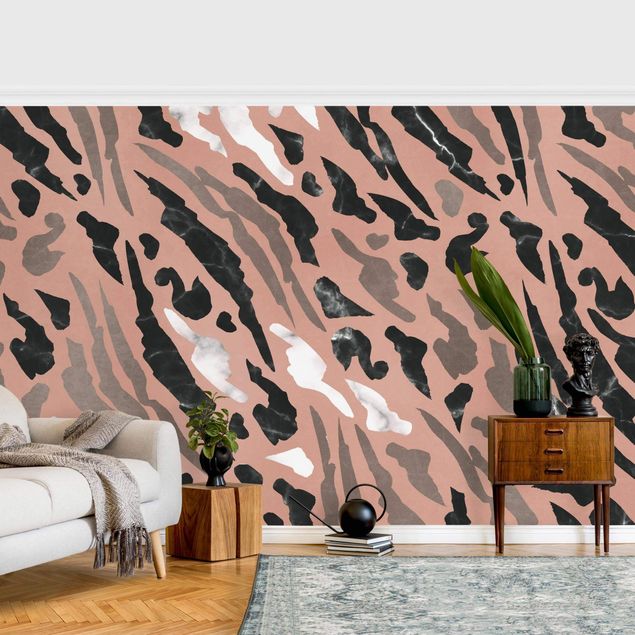 Papel pintado rosas Tiger Stripes In Marble And Gold