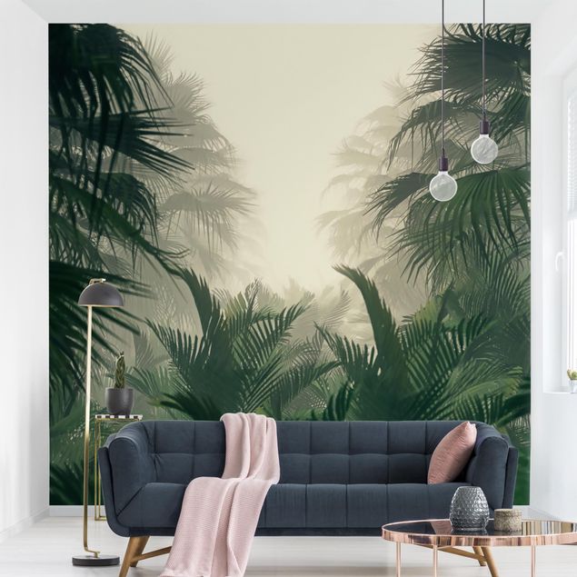 Papel pared 3d Tropical Plants In Fog