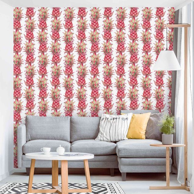 Papel pared flores Tropical Pineapple Stripes