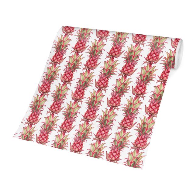 Papel pared rosa Tropical Pineapple Stripes