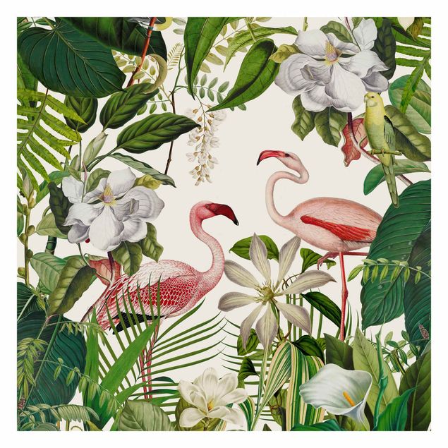 Papel pintado vintage Tropical Flamingos With Plants