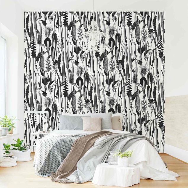 Papel pintado floral Tropical Luxury Pattern Black And White