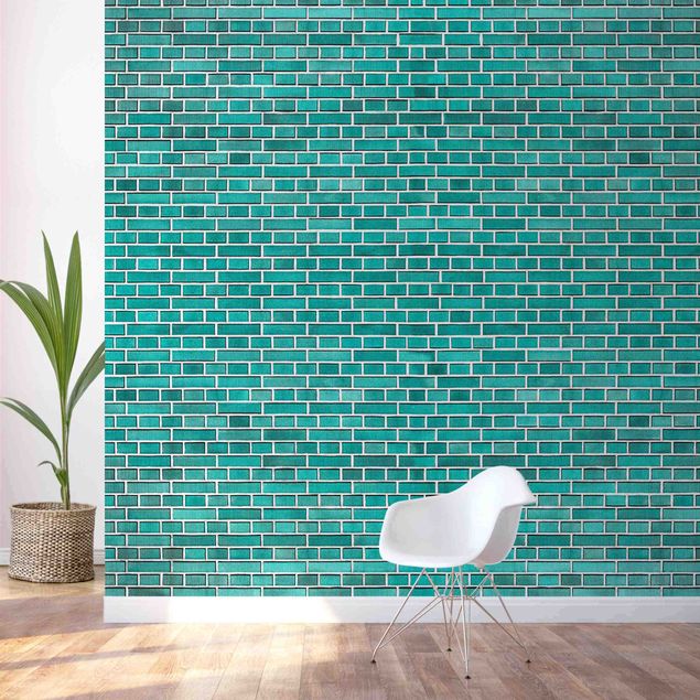 Papeles pintados modernos Turquoise Brick Wall