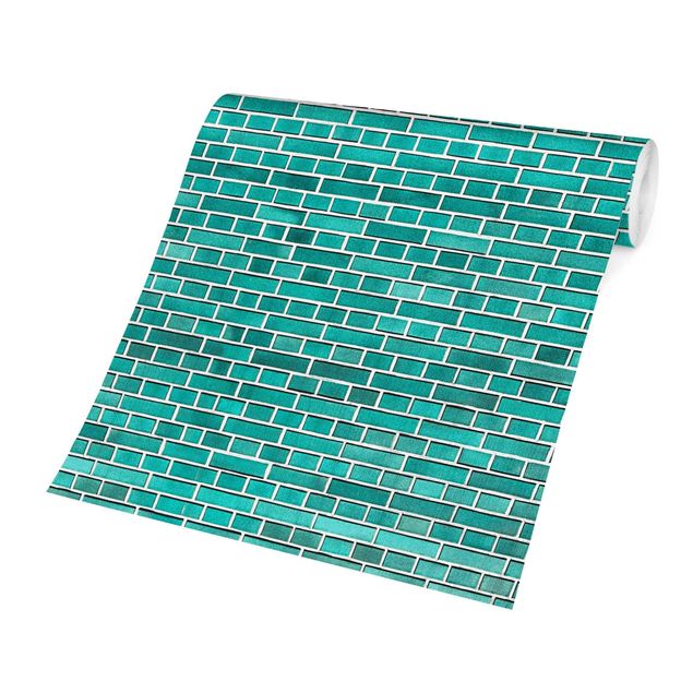 Papel pintado piedra Turquoise Brick Wall