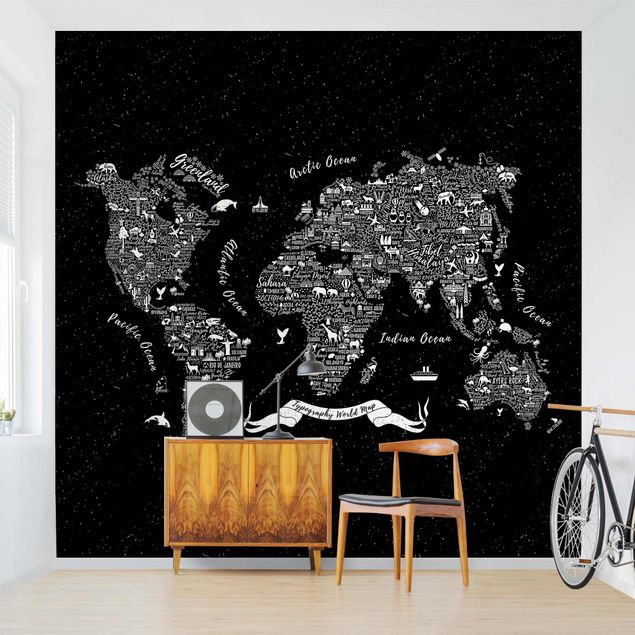 Decoración habitacion bebé Typography World Map Black