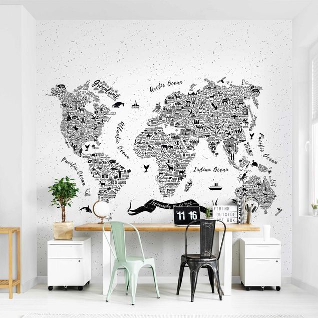 Decoración de cocinas Typography World Map White