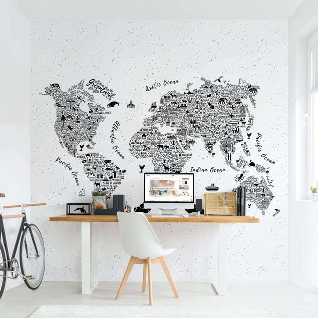 Decoración habitación infantil Typography World Map White