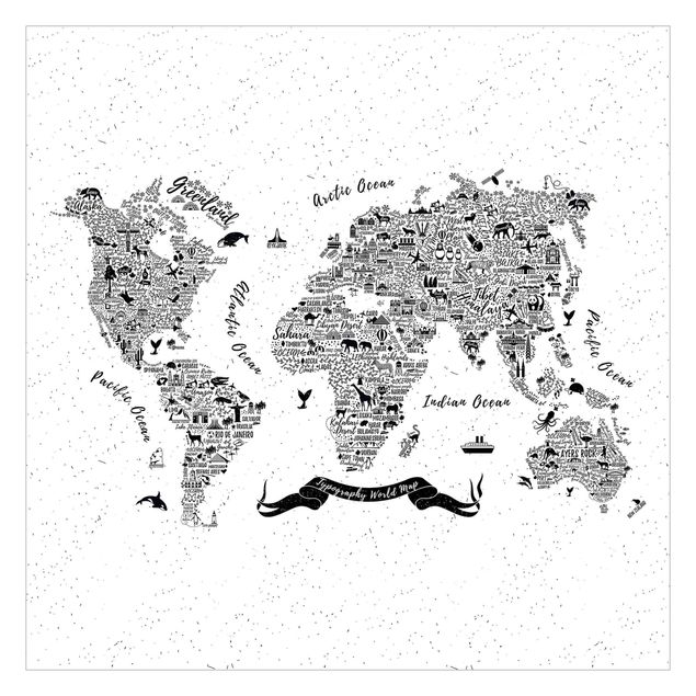 Papel pintado blanco Typography World Map White